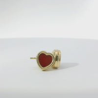 14KT Gold Earrings Small Red Heart with Dotted Border with Push Back Post and Butterfly Backs