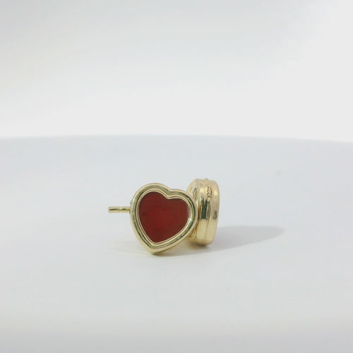 14KT Gold Earrings Small Red Heart with Dotted Border with Push Back Post and Butterfly Backs