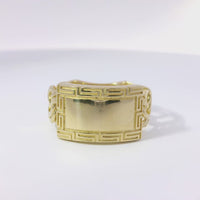 14KT Gold Ring Women's Mini Name Plate Greek Border Chino Band