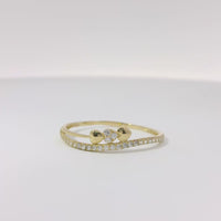 14KT Gold Ring Women's Light Weight Triple Hearts with White CZ Stone Center Heart and Band
