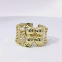 14KT Gold Ring Women's Abstract Square Bubble Dots Split Band Design Wavy Cutout Pattern Band