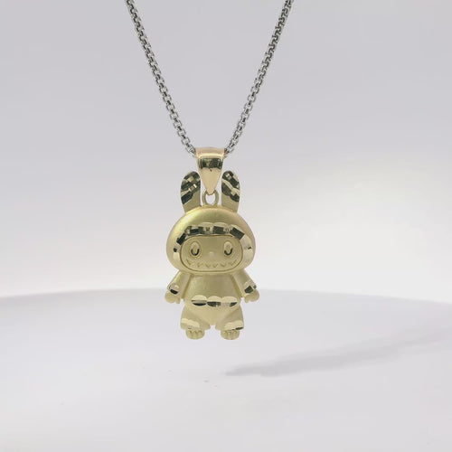 14KT Gold Charm Large Puff Full Body Diamond Cut LaBuBu with Plain Bell