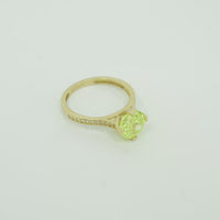 14KT Gold Women's Ring Octagon Rose Mini 4 Prong Lime Green CZ Center Stone with Round White Pave CZ Stone Band