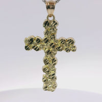 14KT Gold Charm Large Nugget Cross with Plain Bell