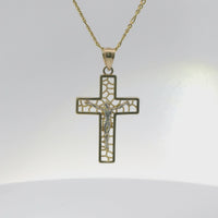 14KT Gold Charm Small Open Center Nugget Square Ends Crucifix Cross with Plain Bell