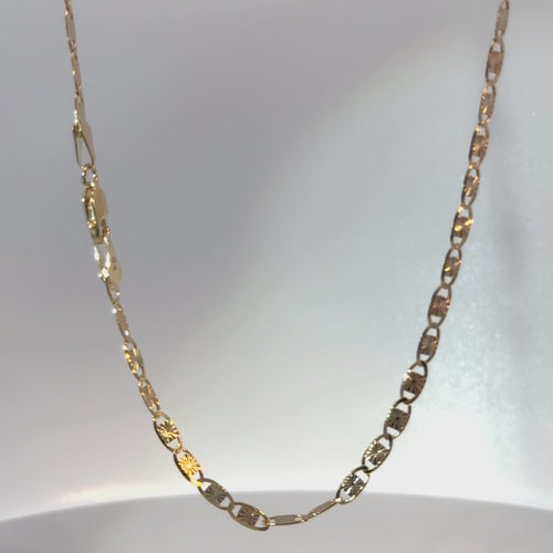 14KT Gold Chain Hollow Tri Tone Heart Valentino 3.5mm
