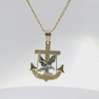14KT Gold Charm Medium Two Tone Eagle Anchor with Plain Bell