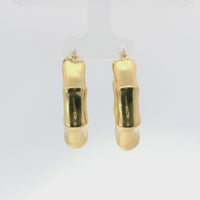 14KT Gold Earrings Abstract Bamboo Hoops 1 Inch Hollow Tube 7mm