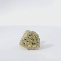14KT Gold Earrings Medium Nugget Heart Center with White CZ Stones Border, Push Back Post, and Butterfly Backs