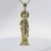 14KT Gold Charm Medium "St. Jude" Name Plate St Jude Figure with Plain Bell