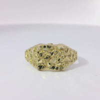 14KT Gold Ring (Men/Women/Baby) Ring Square Nugget Center with Plain Band