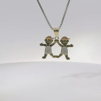 14KT Gold Charm Mini Tri Tone Boy / Boy Twins with Plain Bell