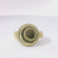 14KT Gold Ring Women's Engravable Round with White CZ Stones Border and Cuban Link Band