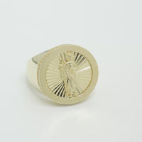14KT Gold Ring Men's Round St. Jude Plain Border with Double Row of White CZ Side Stones