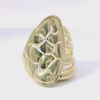 14KT Gold Ring Women's Abstract Triangle Shape with Turtle Shell Print Plain Double Split Band