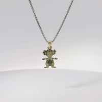 14KT Gold Charm Girl with Yellow CZ Stone Belly and Plain Bell