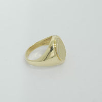 14KT Gold Ring Men's Two Tone Oval Signet Two Diagonal Stripe Plain Border Side Design Plain