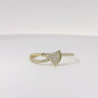 14KT Gold Ring Women's Light Weight White CZ Stone Band and Bell Center