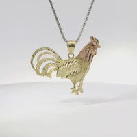 14KT Gold Charm Jumbo Two Tone Diamond Cut Rooster with Plain Bell