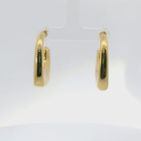 14KT Gold Earrings Large Plain Puff 6mm Half Hoops Square with Push Back Post and Butterfly Backs