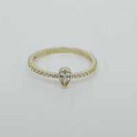 14KT Gold Ring Women's White Pear Tear Drop Center CZ Stone with Round White CZ Stones Band