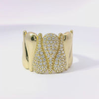 14KT Gold Ring Women's Three White CZ Stones Droplets Center and Four Plain Droplets with Plain Band