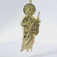 14KT Gold Charm Extra Large Halo Right Facing St Jude with Plain Bell
