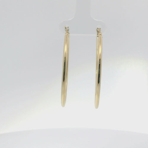 14KT Gold Earrings Hoops Plain 1.5 Inch Hollow Tube 2mm