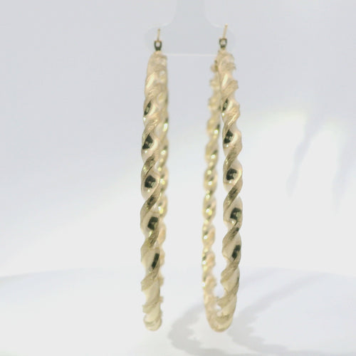 14KT Gold Earrings Hoops Twisted 2.75 Inch Hollow Tube 3mm
