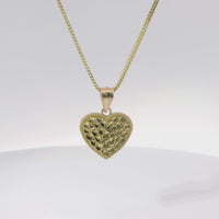 14KT Gold Charm Medium Heart Nugget with Beaded Border and Plain Bell