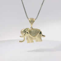 14KT Gold Charm Medium 3D Elephant with Flat Back White CZ Stones Blanket, Eye, and Bell