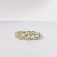 14KT Gold Ring Women's Light Weight White CZ Baguette Stones Wheat Stem Closed Lasso with Round White CZ Stones Borde and Band
