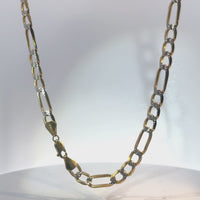 14KT Gold Chain Hollow Figaro Pave 7mm