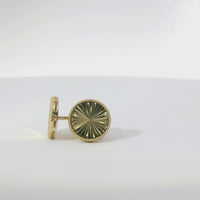 14KT Gold Earrings Small Sunray Circle with Dotted Border, Push Back Post and Butterfly Backs