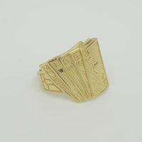 14KT Gold Ring Men's Fanned Playing Cards Shape "Full House Hearts" Nugget Print Band