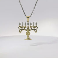 14KT Gold Charm Jumbo Two Tone Menorah with Plain Bell