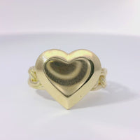 14KT Gold Ring Women's Engravable Heart Center with Chino Link Band