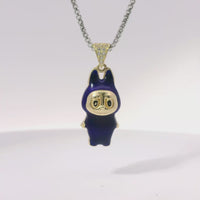14KT Gold Charm Medium 3D Navy Blue Enamel LaBuBu Body and White CZ Stones Bell