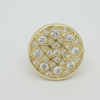 14KT Gold Ring Men's Jumbo Rosetta with White CZ Stones and Floral Print Band Design