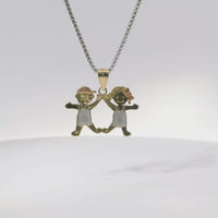 14KT Gold Charm Mini Tri Tone Boy / Girl Twins with Plain Bell