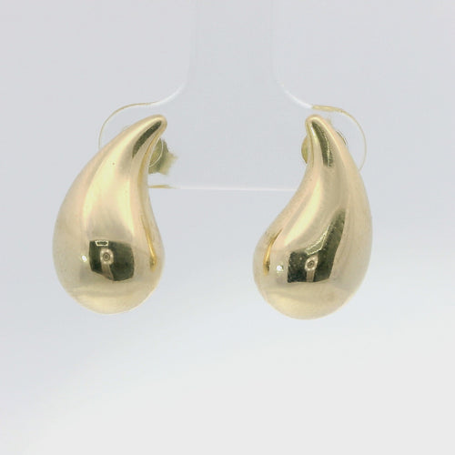 14KT Gold Earrings Small Plain Puff Tear Drop with Push Back Post and Butterfly Backs