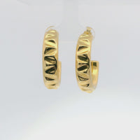 14KT Gold Earrings Crimped Half Hoops 1 Inch Hollow Tube 7mm