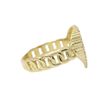 14KT Gold Ring Women's Quinceanera "15" Open Sunray Stripe Heart Center with White CZ Stones Border and Chino Link Band