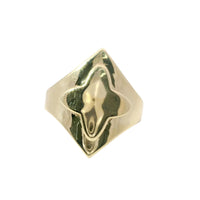 14KT Gold Ring Women's Raised Abstract Clover with Plain Band