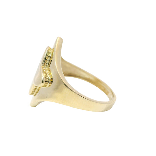 14KT Gold Ring Women's Raised Abstract Clover with Plain Band