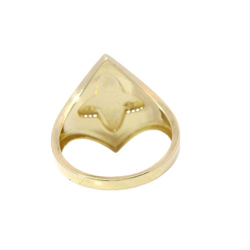 14KT Gold Ring Women's Raised Abstract Clover with Plain Band