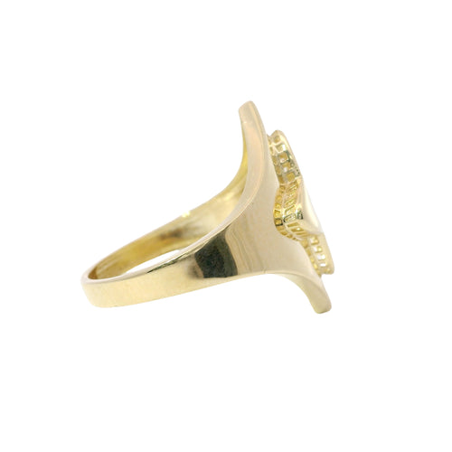 14KT Gold Ring Women's Raised Abstract Clover with Plain Band