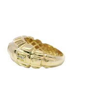 14KT Gold Ring Women's Raised Pineapple Granade with Seven White CZ Stones Sections and Plain Band