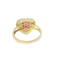 14KT Gold Ring Women's Red Heart Center CZ Stone with White CZ Stones Border, Plain Platform Border, and Plain Split Band