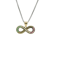 14KT Gold Charm Jumbo Infinity Loop with Red, White, and Green CZ Stones with Plain Bell